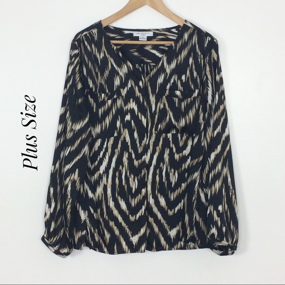 Liz Claiborne Tops - Liz Claiborne Long Sleeve Brown & White Blouse/Top